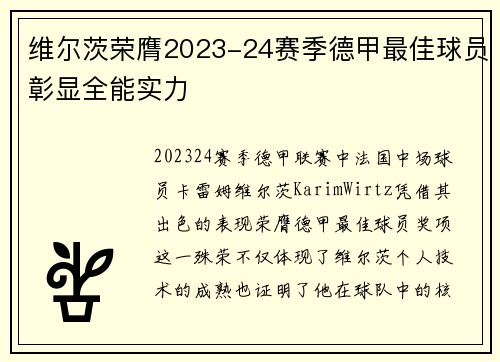 维尔茨荣膺2023-24赛季德甲最佳球员彰显全能实力 维尔茨荣膺2023-24赛季德甲最佳球员彰显全能实力